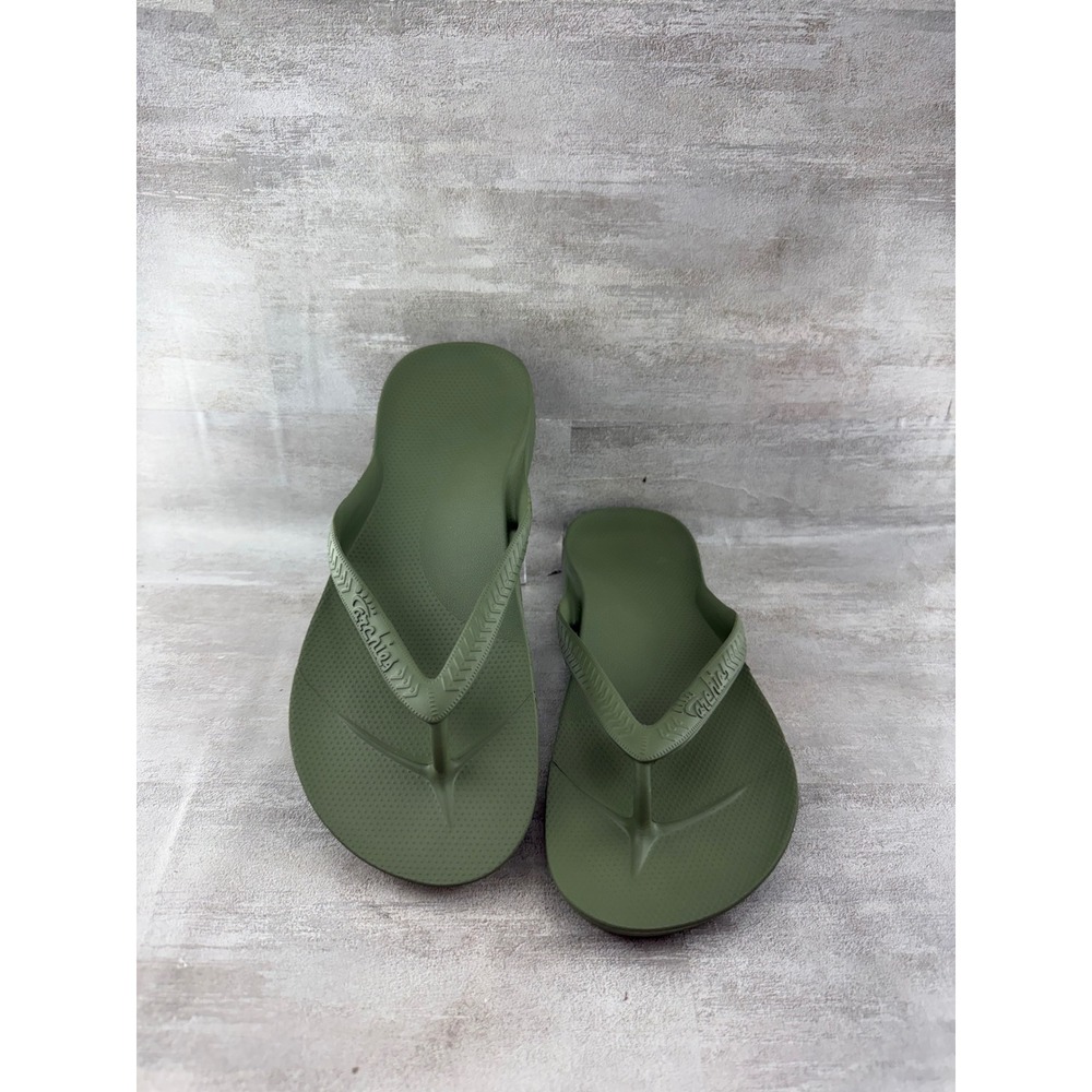 Archies High Arch Support Flip Flops Olive Green Mens 7 Womens 8 Orthotic Thongs